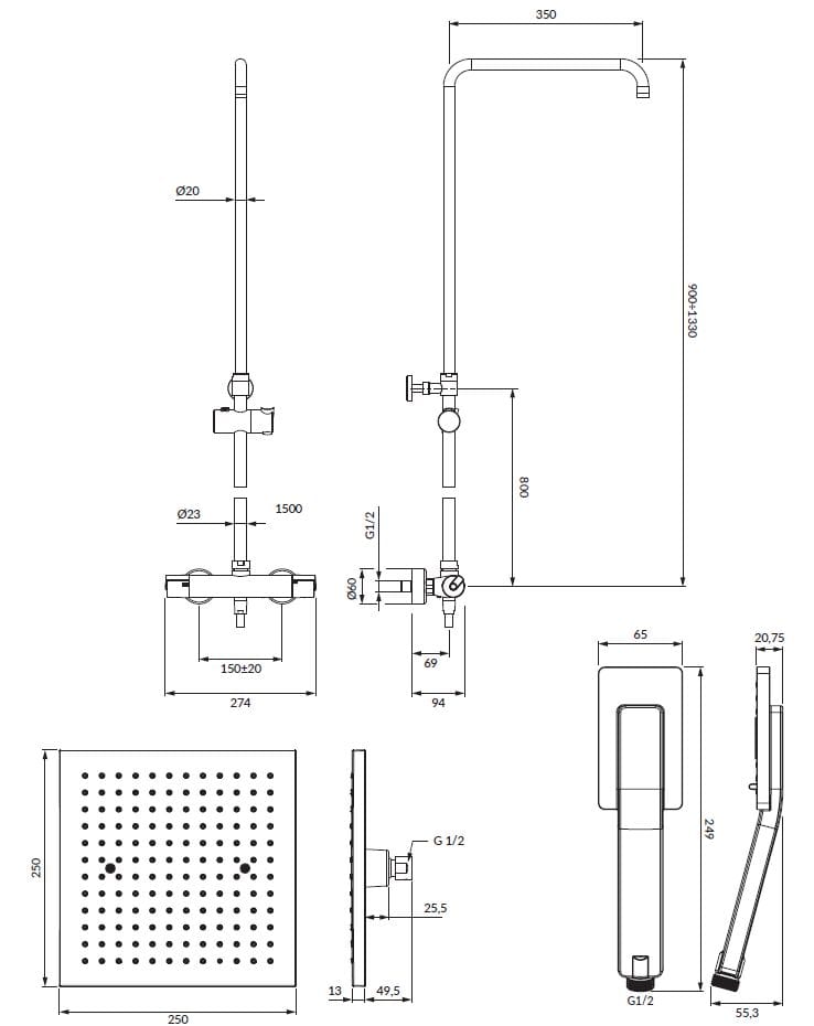 Термостатическая душевая колонна с душем и ручным душем OMNIRES Y ARCH-00056766 - Вид №2