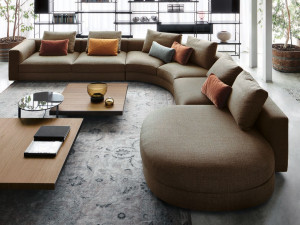 Угловой диван из ткани с полуостровом