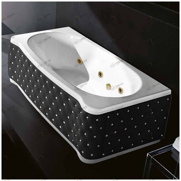 Ванна Gruppo treesse New Classic Young STD-V6747-SX-KCS-GD белая с золотой фурнитурой и гидромассажем прямоугольная левая чёрная кожа кристаллы сваровски STDV6747SXKCSGD