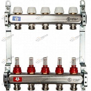 Коллектор из нержавеющей стали на 5 вых. с расходомерами STOUT SMS0917000005