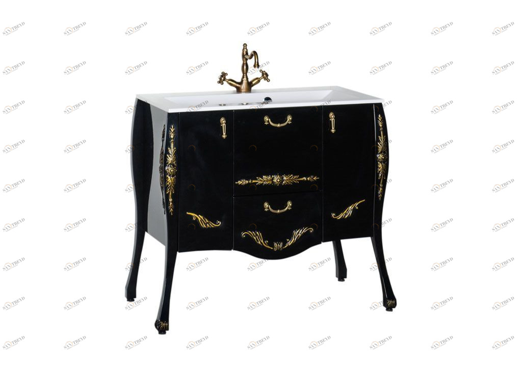 Тумба с раковиной Aquanet Виктория 90 черный/золото 0018393200164748