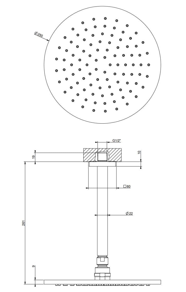 Латунная круглая регулируемая потолочная душевая головка Gessi рельеф ARCH-00080126 - Вид №2