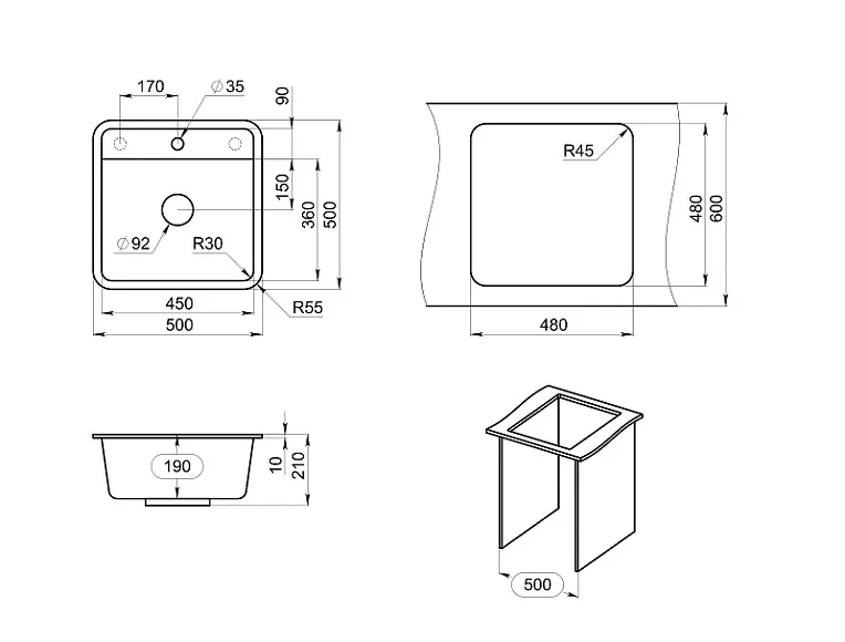 5001, БЕЖЕВЫЙ, кухонная мойка, СтандАРТ кварц GRANULA Standart 5001-ST34 - Вид №2