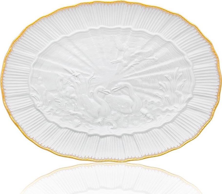 67411 Meissen Блюдо овальное 30см "Лебединый сервиз" (золотой кант) Фарфор 