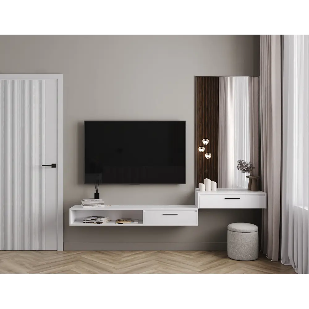 Тумба под телевизор Лион 150x20x30 см ЛДСП цвет белый Santreyd STLM-2180092 - Вид №6