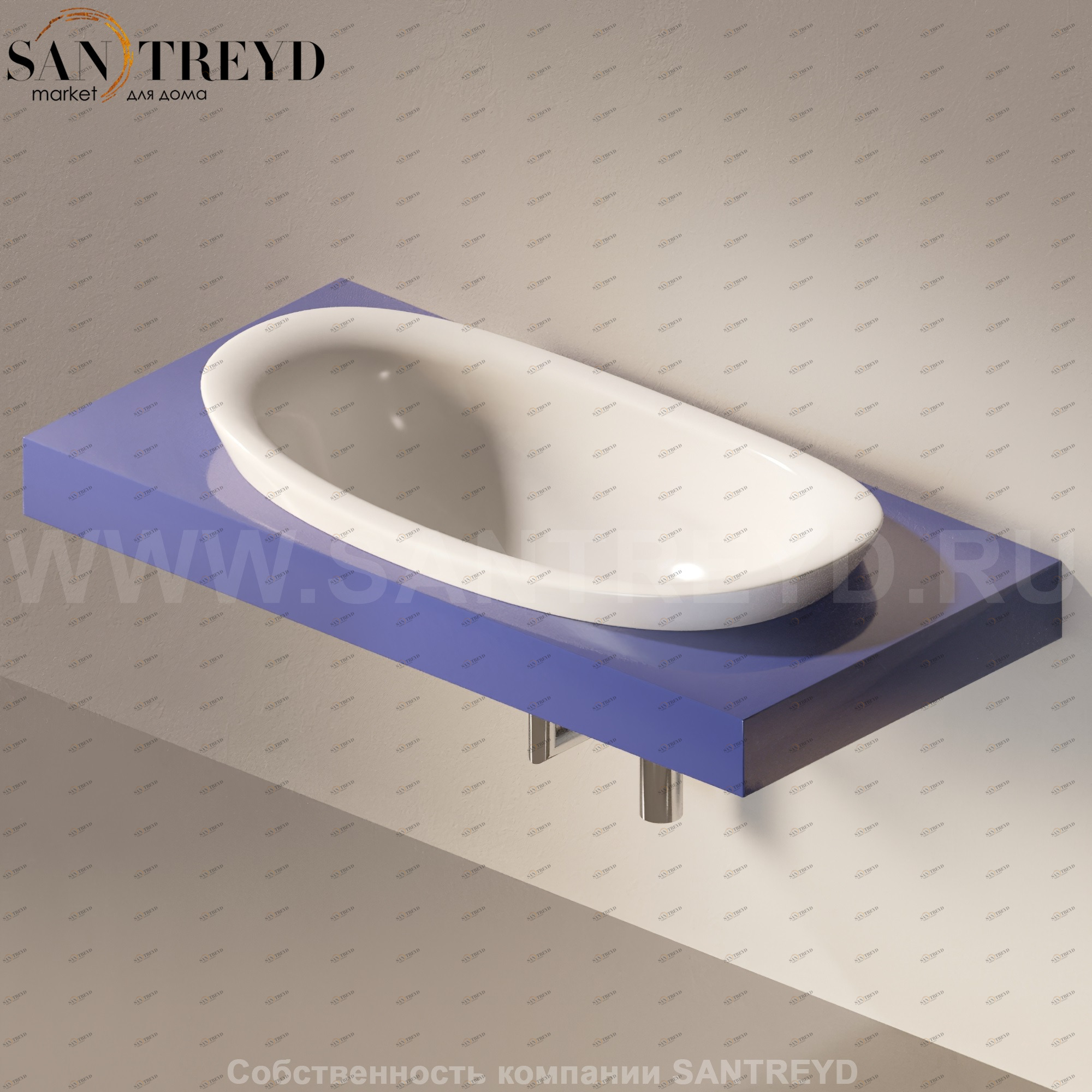 Flaminia IO e SI Столешница с отверстием под раковину синяя IO90M1.5003 Ceramica Flaminia IO90M15003