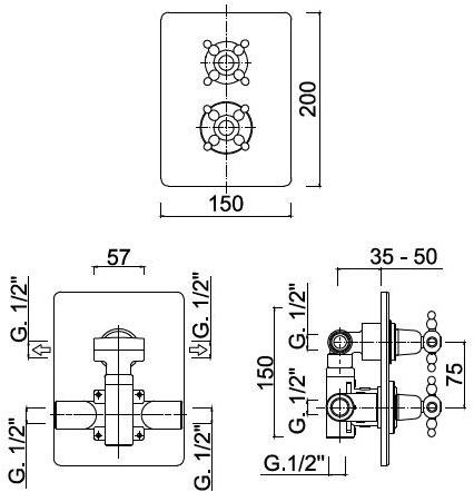 Rubinetteria Giulini Смеситель для душа с термостатом на 2 отверстия Parigi 8213papa - Вид №1