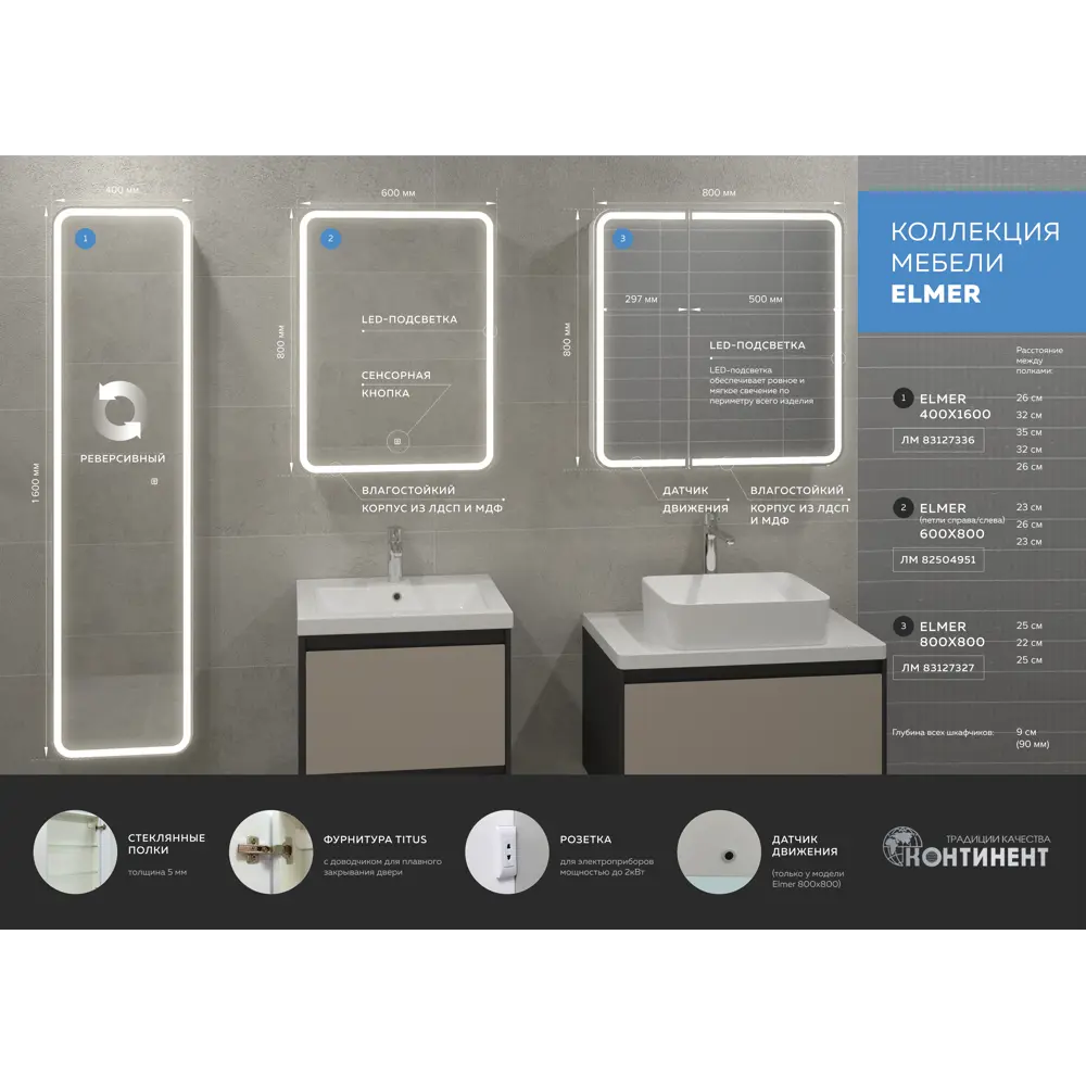 Зеркальный шкаф Santreyd Elmer с LED-подсветкой для ванной 80×80 см 83127327 STLM-0039198 - Вид №7