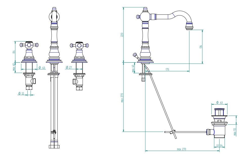 Смеситель для раковины в классическом стиле Zazzeri ARCH-00130757 - Вид №3
