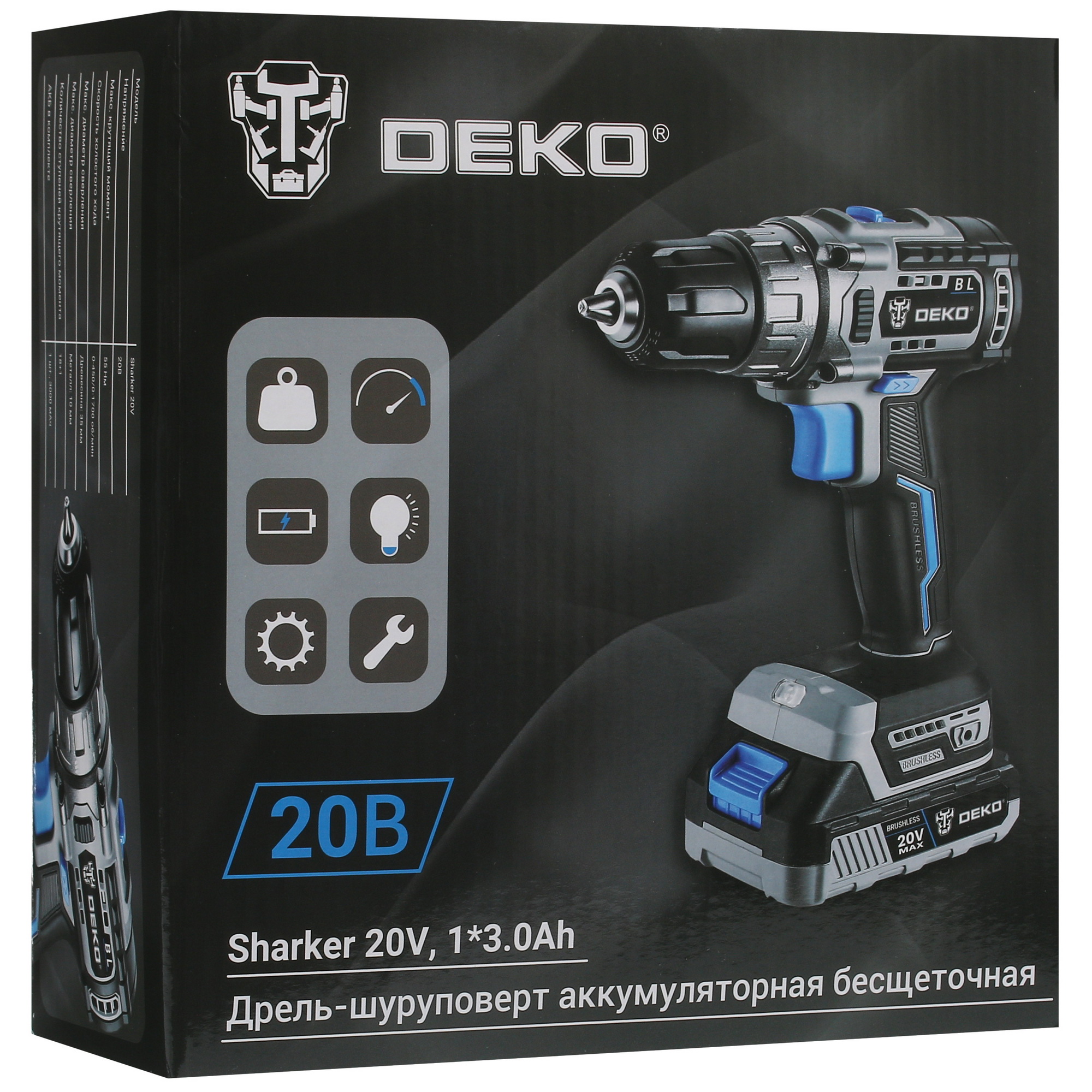Дрель-шуруповерт DEKO Sharker 20V MAX 20V 5355767 STDN-0021192 - Вид №7
