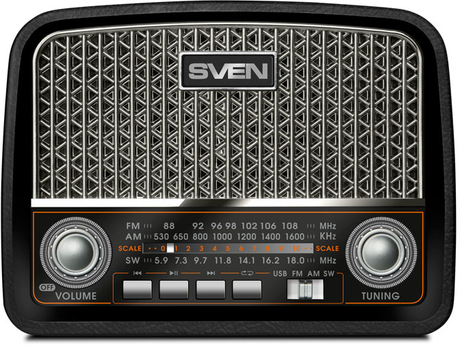 SV-017170 Ас srp-555, черный-серебро (3 вт, fm/am/sw, usb, sd/microsd, встроенный аккумулятор) Sven Santreyd 