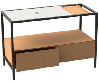 STA 120 01 Мебель для подвешивания и подставки Azzurra ceramica Основание из крашеного металла в комплекте с индивидуальной полкой с деревянной верхней частью для предметов и шкафом с 2 ящиками со встроенным держателем для полотенец HANG&STAND