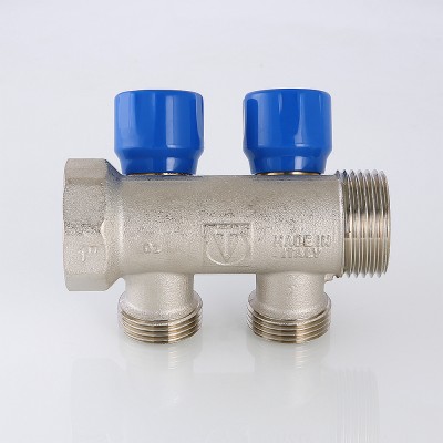 VTc.560.NE.060502 Коллектор с регулирующими вентилями и комплектом ручек Valtec 1", 2 x 3/4"  - Вид №4