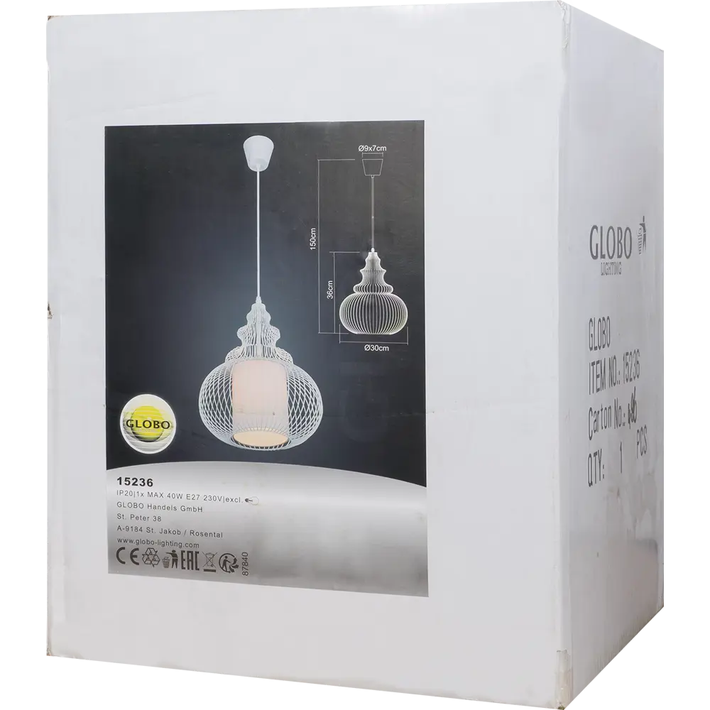 Светильник Globo 1xE27x40 Вт, 30 см, цвет белый 18737781 STLM-2152406  - Вид №8