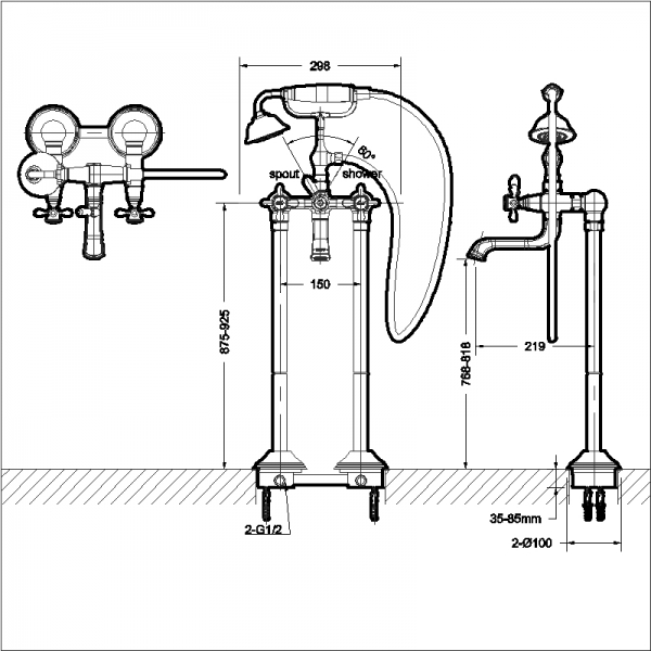 Отдельностоящий смеситель Zollern Cross Handle F651199CP bravat  - Вид №1