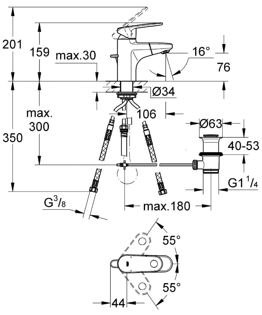 Однорычажный смеситель для раковины с ограничителем температуры Grohe Europlus C ARCH-00131241 - Вид №2