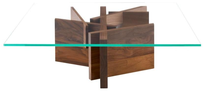 Ligne Roset Низкий квадратный журнальный столик из дерева и стекла  19960100  - Вид №1