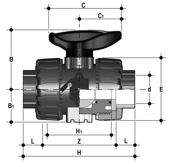 SANIT 841700210820632 2-ходовой шаровой кран d 16-63, ВКД DualBlock®, АБС, клей рукав, безопасность рычаг  - Вид №1