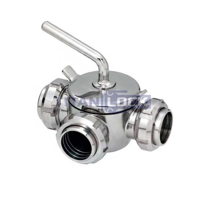 Кран пробковый трехходовой нерж 304, тип T, DN25, TL3СV25T-S TITAN LOCK 