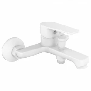 Orange Loop M26-100W однозахватный ванно/душевой смеситель с душевыми аксесуарами (шланг, лейка, держатель). Цвет: белый прозрачный