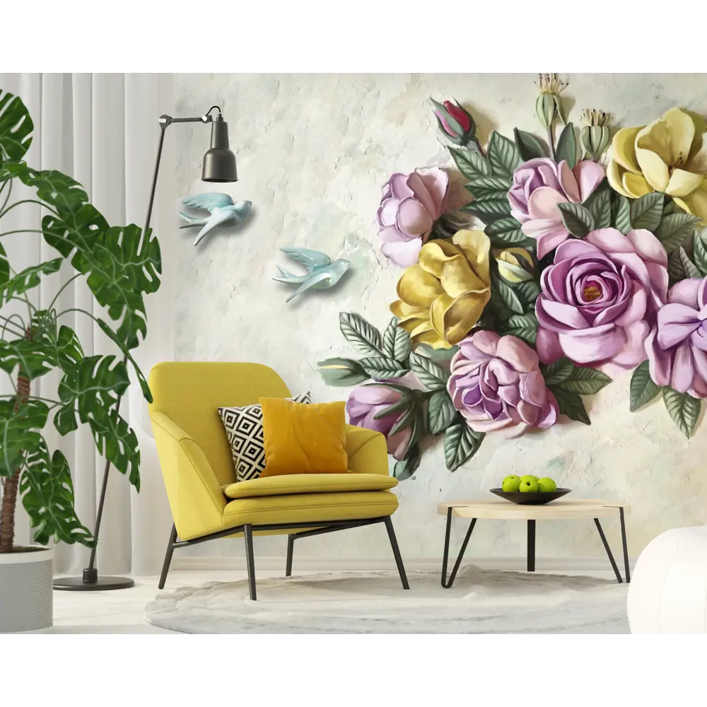 Фотообои Цветочный барельеф флизелиновые, 300x270 см, L13-200 FBRUSH 3D FLIZART STLM-2064549 - Вид №1