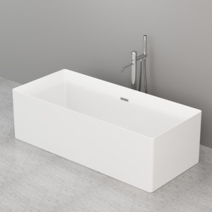 743501 G&M Ванна отдельностоящая прямоугольная из полиминерала белая глянцевая снаружи и матовая внутри в комплекте с донным клапаном клик-клак 180 см цвет Белая глазурь Kerasan Bath-tub Италия