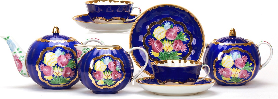 10618113 Дулевский фарфор Сервиз чайный 6/15 "Тюльпан" "Красавица Синий" Фарфор 