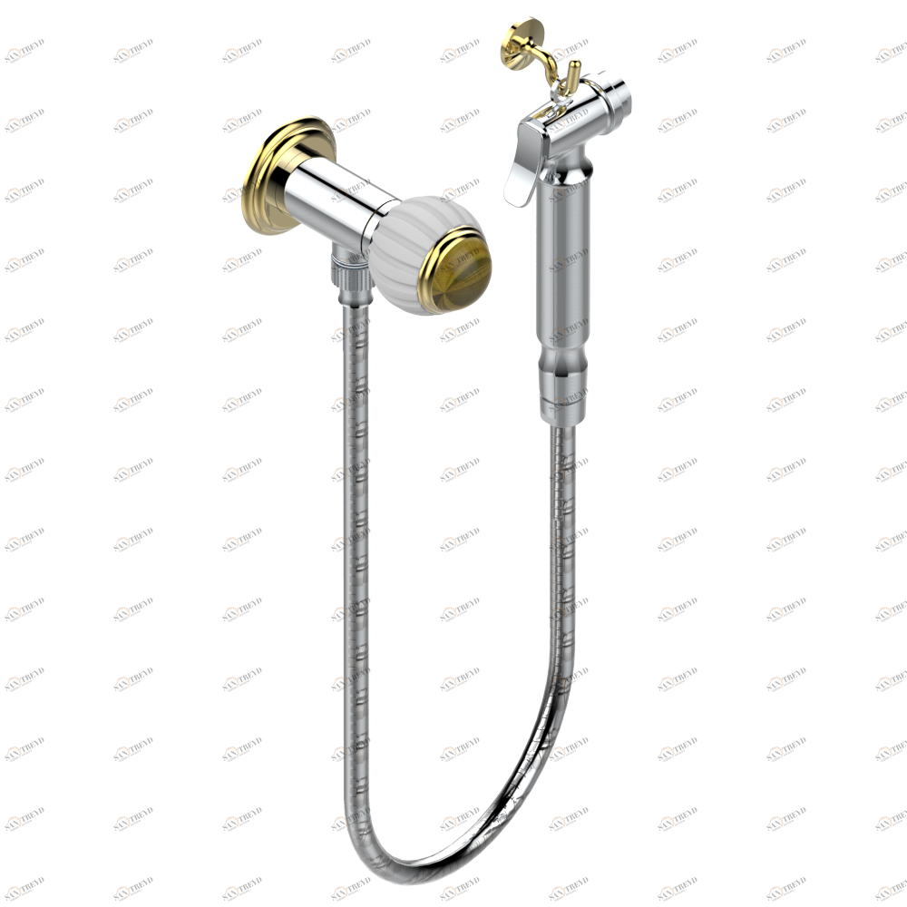 A8R-5840/8 Душ гигиенический: вентиль, 1.25 м шланг, крючок, вывод для душа и лейка с клапаном (возможны только следующие покрытия A02, B01,C01, D03, E02, F01, G01,G02) Thg-paris Vogue тигровый глаз Хром/золото A8R 5840/8 CAT.A