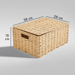 Корзина с крышкой для хранения 38x18x28 см бумага цвет бежевый 89344350 STLM-2088075