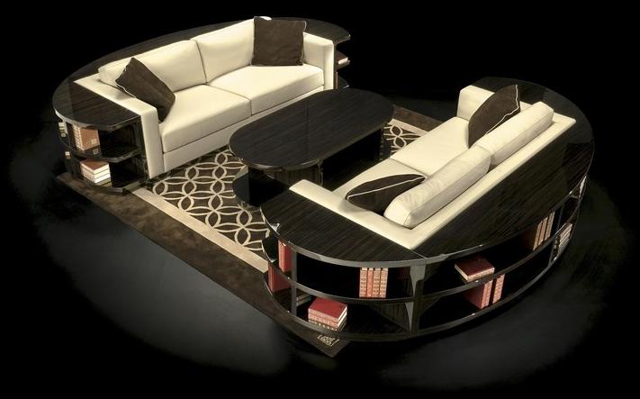 HUGUES CHEVALIER Изогнутый кожаный диван с полкой для журналов Haussmann sun-id-1397634 - Вид №4