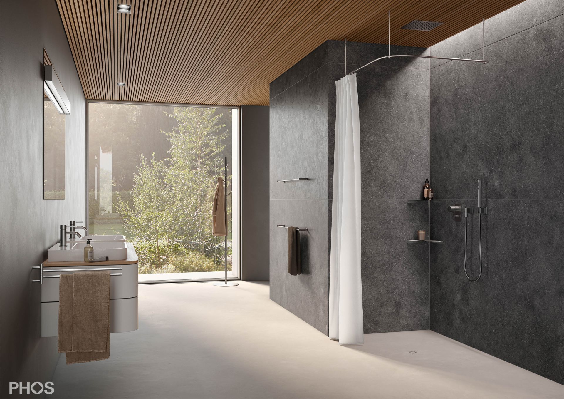 DSB300-900F Стержень для душевой занавески четверть круга с радиусом дуги 30 см, 90 x 90 см для крепления к потолку PHOS  - Вид №4