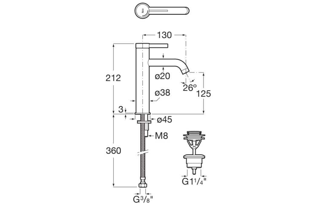 Однорычажный смеситель для раковины с автоматическим сливом Roca Ona ARCH-00040402 - Вид №2