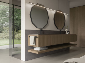 Подвесной шкаф для умывальника из дуба со встроенной раковиной