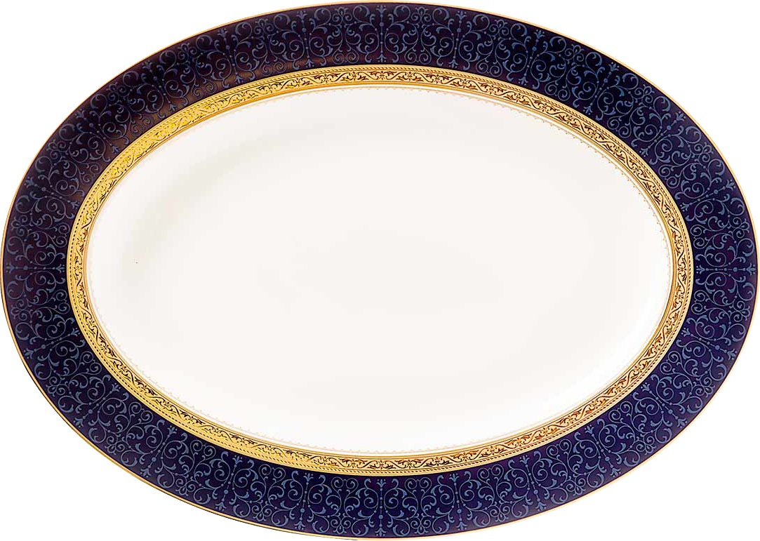10565740 Noritake Блюдо овальное Noritake "Одесса Кобальт,золотой кант" 36,5см Фарфор костяной 