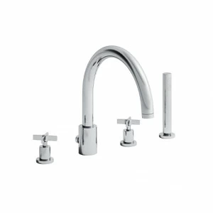 CRICR124 Смеситель для ванны на 4 отверстия БОЛЬШОЙ с переключателем, изливом и выдвижным ручным душем с защитой от накипи Cristina Rubinetterie