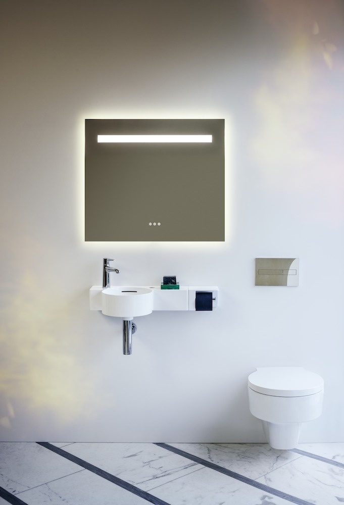 H4476239501441 Зеркало, 550 мм, с встроенной горизонтальной LED подсветкой и естественным светом, три сенсорных выключателя (вкл/выкл/затемнение/изменение цветовой температуры 2700–6000 K), алюминиевый каркас, IP44 LAUFEN PRO - Вид №3