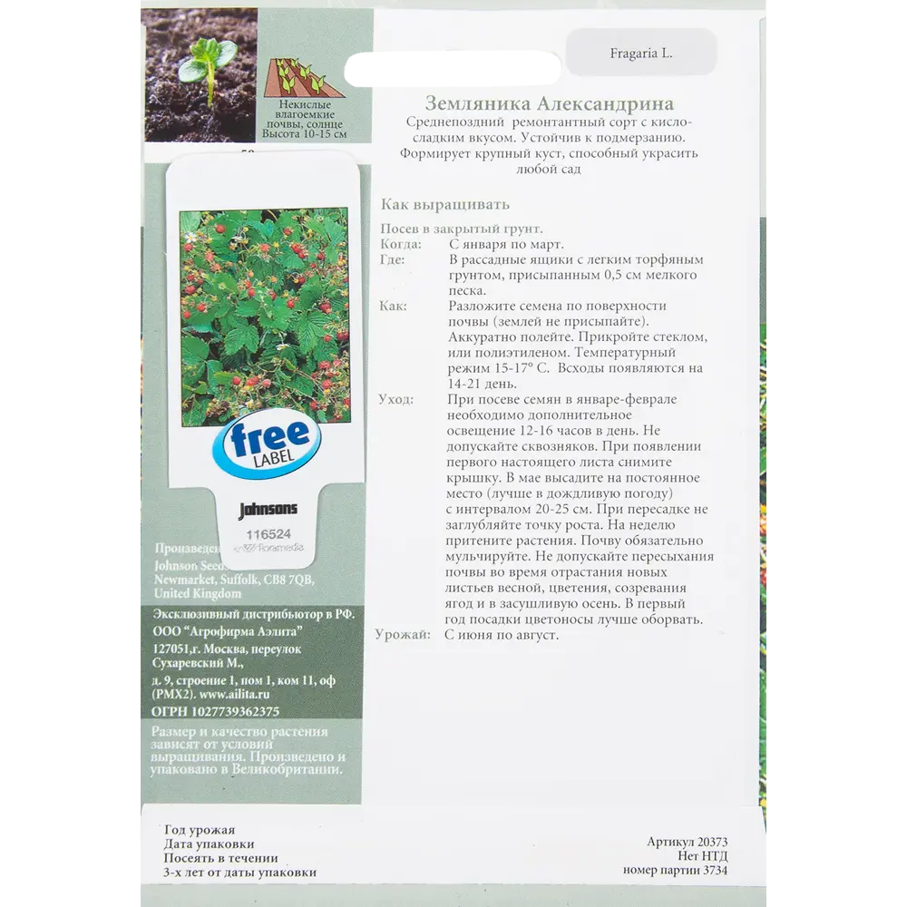 Семена Земляника «Александрина» 50 шт. 14384519 STLM-2058541 JOHNSONS  - Вид №1
