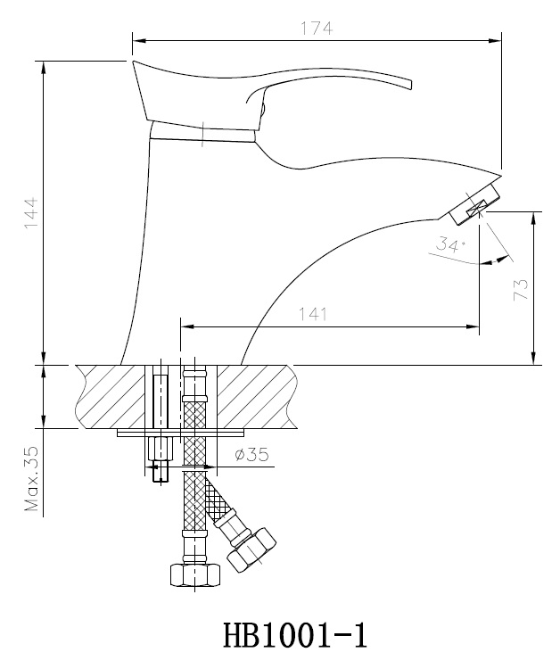 HB1001-1 Смеситель для раковины , хром Haiba  - Вид №2