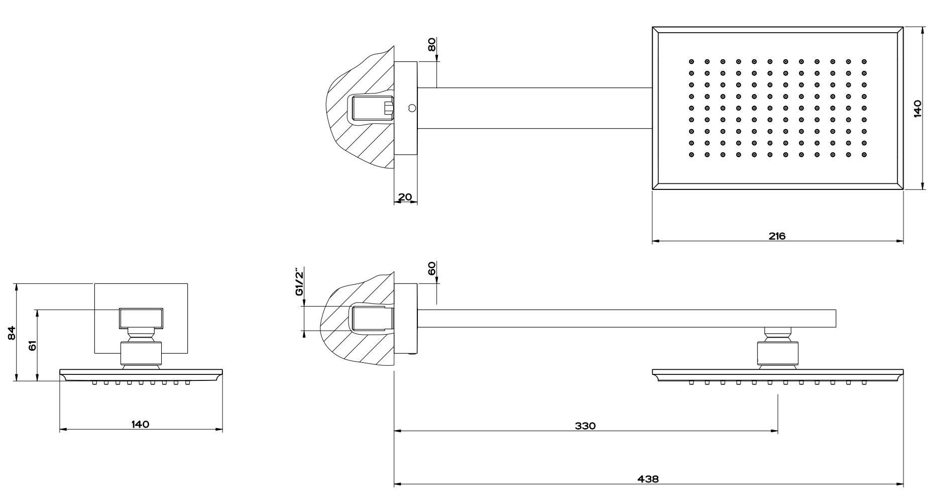 Металлическая прямоугольная настенная душевая головка с кронштейном Gessi элегантность ARCH-00029893 - Вид №2