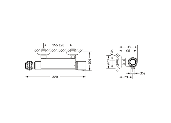 Термостатический смеситель ½", настенный монтаж JOERGER Cronos Crystal 637.20.250.000-AA - Вид №1