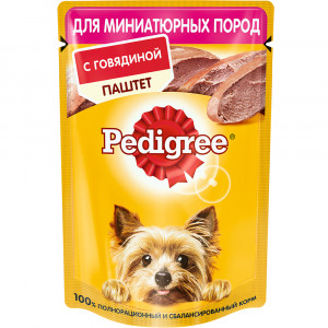 ПР0053697 Корм для собак для миниатюрных пород, паштет говядина пауч 80г PEDIGREE