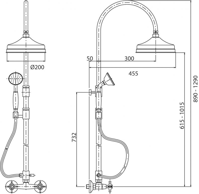 Душевая стойка со смесителем, верхним и ручным душем CEZARES LORD-CD-03/24-M - Вид №1