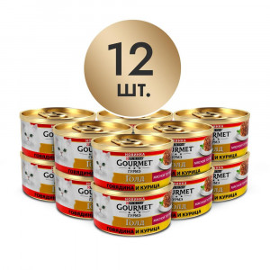 ПР0054758*12 Корм для кошек Голд Мясной тортик с говядиной и курицей, банка 85 г (упаковка - 12 шт) Gourmet