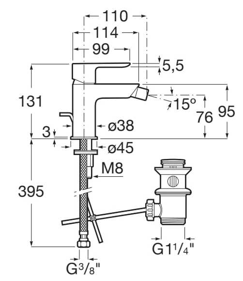 Смеситель для биде из хромированной латуни с поворотным горлышком Roca Cala ARCH-00040491 - Вид №1