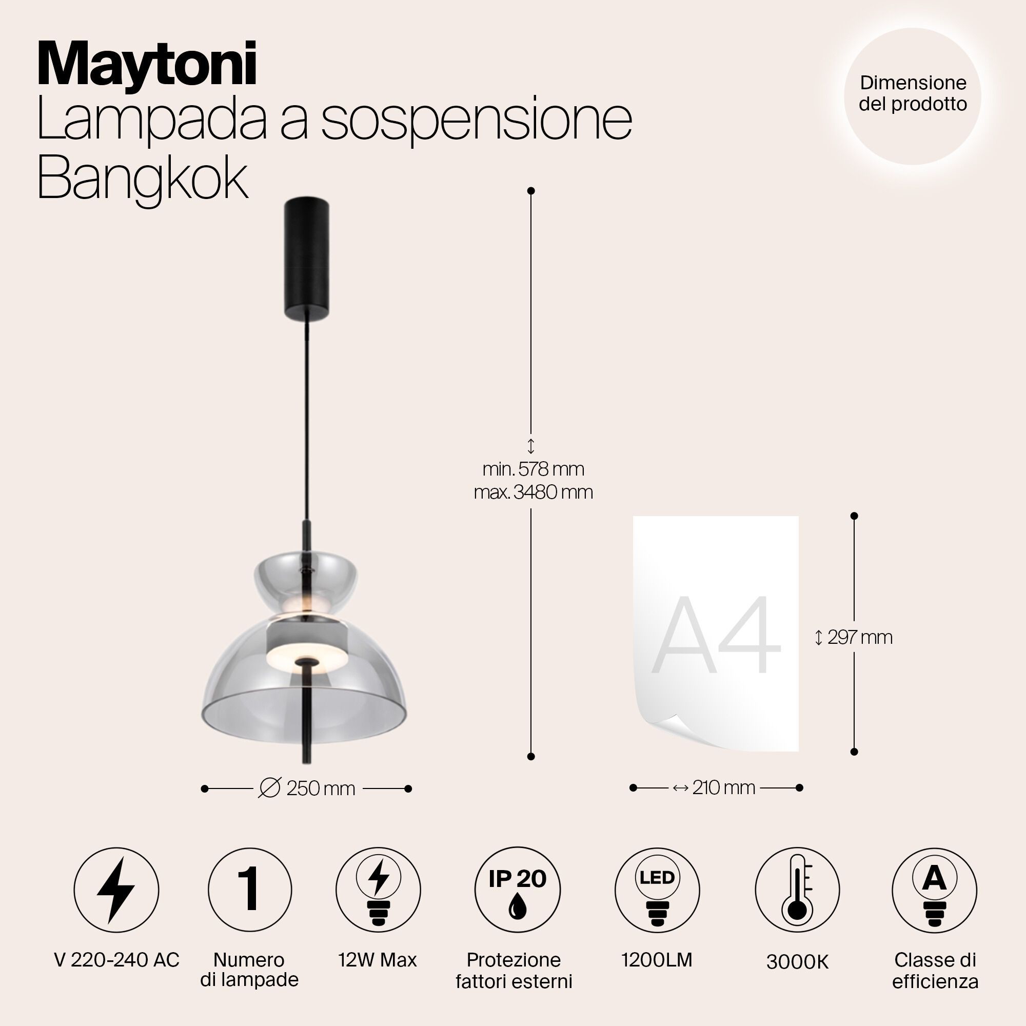 Стеклянный светодиодный подвесной светильник Maytoni BANGKOK ARCH-00069754 - Вид №3