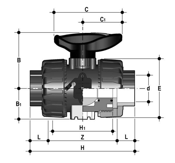 SANIT 123447000063 2-ходовой шаровой клапан D 20-63, ВКД DualBlock®, ПВХ-C, цапф  - Вид №1
