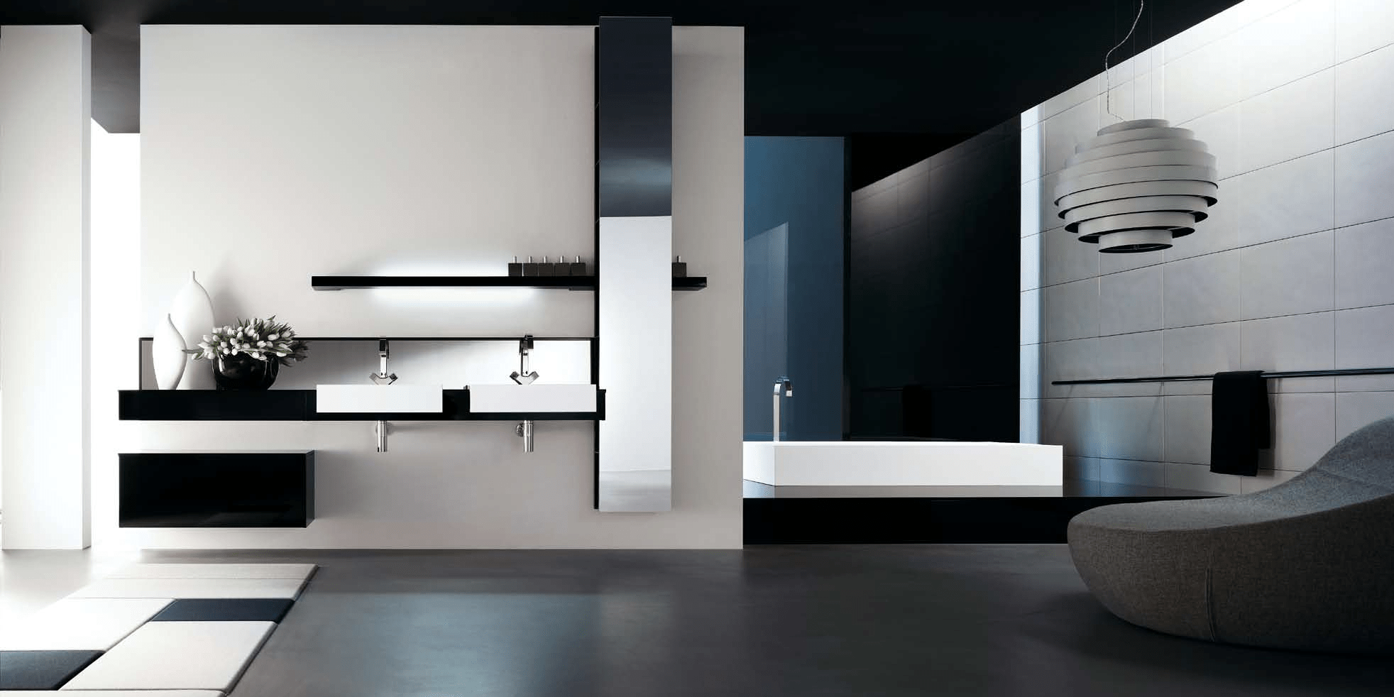 Комбинация ванной комнаты KU 53 в отделке Ska MillTek / G87 Nero / L68 Nero lucido MILLDUE KUBIK KUBIK53 - Вид №1