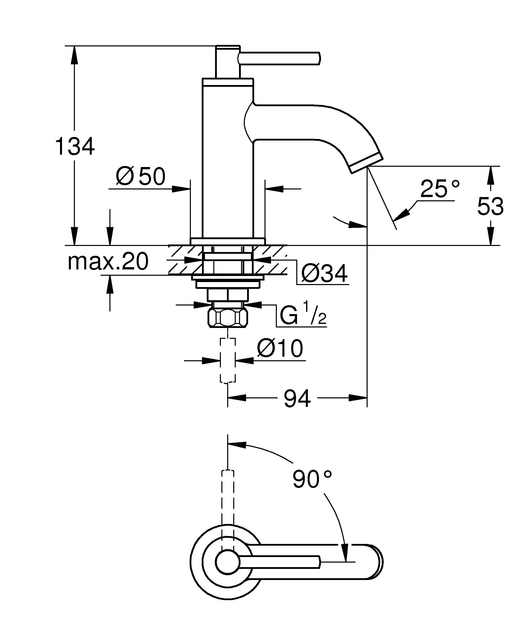 Вентиль вертикальный для раковины GROHE Atrio New, размер XL, графит (20021AL3) - Вид №2