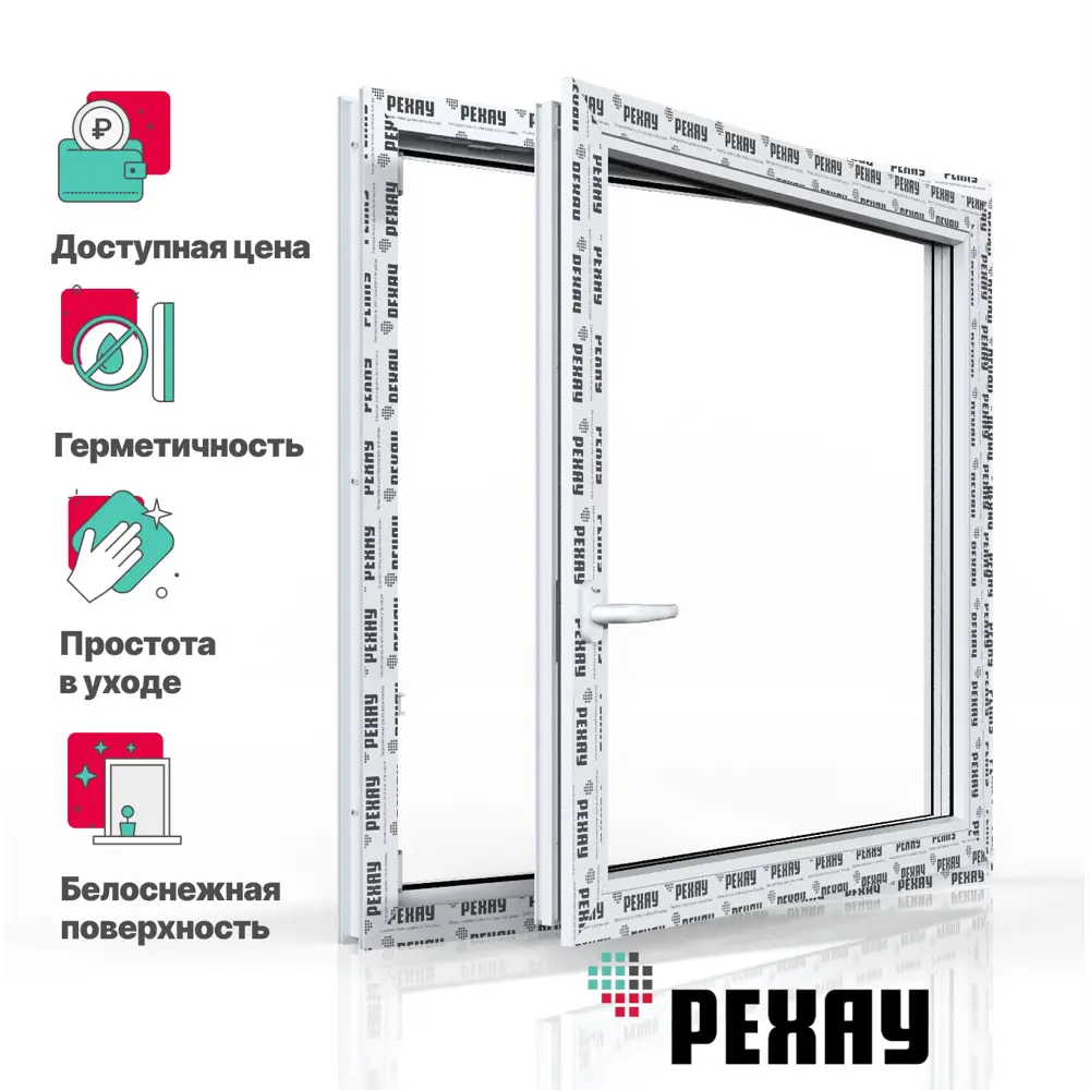 91814436 Пластиковое окно ПВХ Рехау Blitz 600x600мм (ВхШ) одностворчатое поворотно-откидное правое однокамерный стеклопакет цвет STLM-0900679