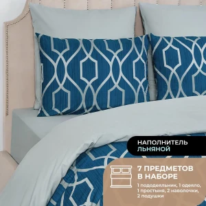 91997766 Комплект постельного белья Prime prmp965838 Linen перкаль евро наволочки 50x70- 2 шт цвет синий STLM-1535240